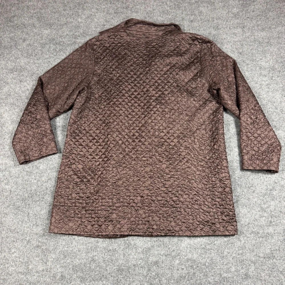 Eileen Fisher Wmn Quilted Tussah 100% Silk Jacket L Brown Minimalist EUC‎